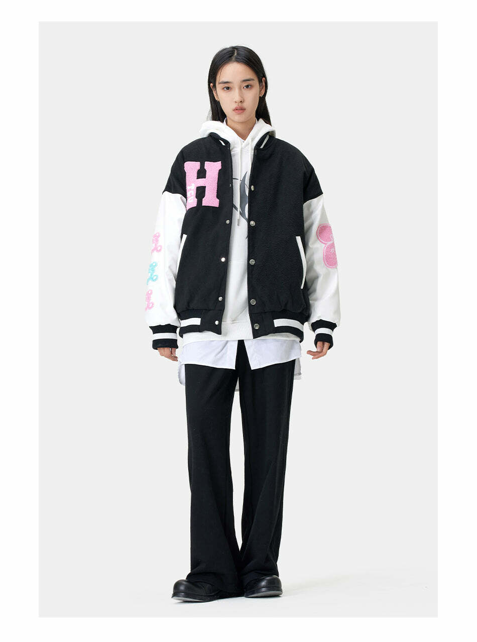 HTCU Kuma Varsity Jacket - Y2K Summer, 90s Grunge, Retro 70s, Pastel Goth, Y2K