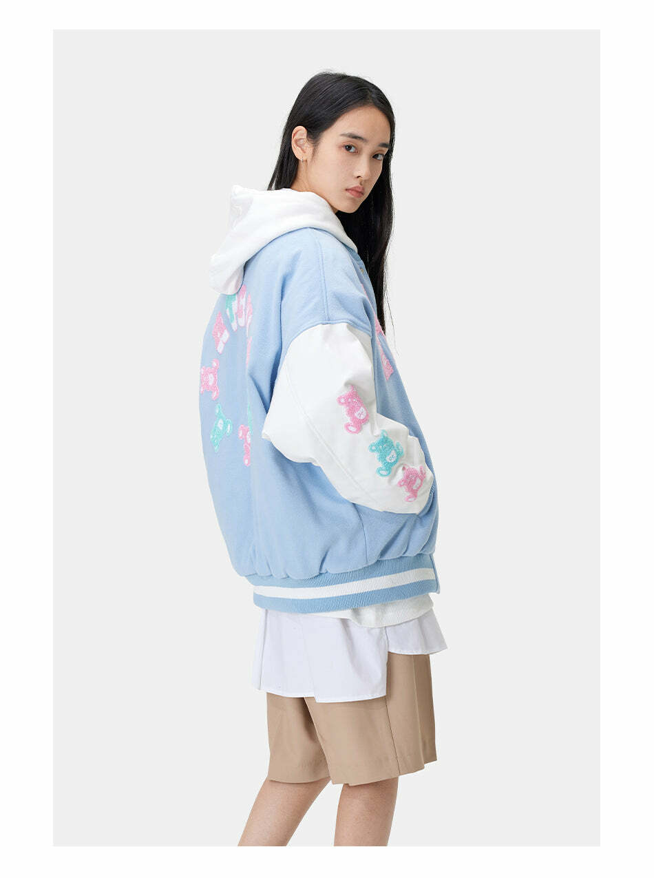 HTCU Kuma Varsity Jacket - Y2K Summer, 90s Grunge, Retro 70s, Pastel Goth, Y2K
