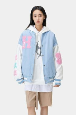HTCU Kuma Varsity Jacket - Y2K Summer, 90s Grunge, Retro 70s, Pastel Goth, Y2K