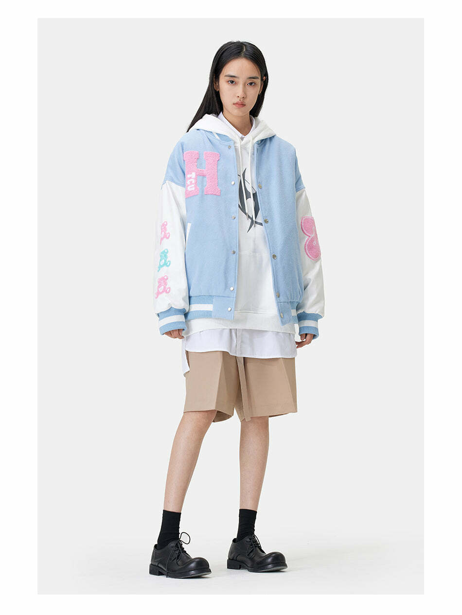 HTCU Kuma Varsity Jacket - Y2K Summer, 90s Grunge, Retro 70s, Pastel Goth, Y2K