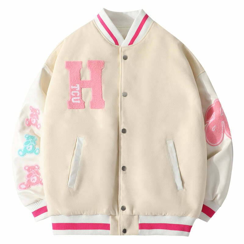 HTCU Kuma Varsity Jacket - Y2K Summer, 90s Grunge, Retro 70s, Pastel Goth, Y2K