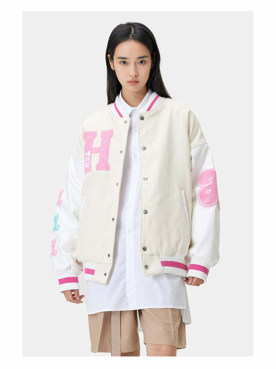 HTCU Kuma Varsity Jacket - Y2K Summer, 90s Grunge, Retro 70s, Pastel Goth, Y2K
