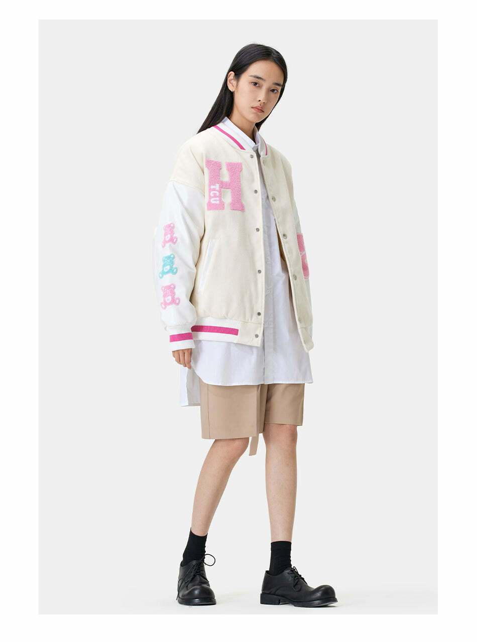 HTCU Kuma Varsity Jacket - Y2K Summer, 90s Grunge, Retro 70s, Pastel Goth, Y2K