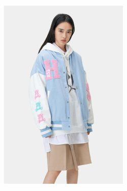 HTCU Kuma Varsity Jacket - Y2K Summer, 90s Grunge, Retro 70s, Pastel Goth, Y2K