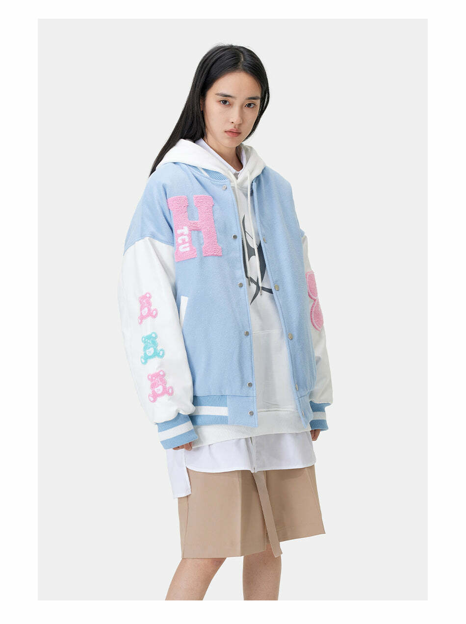 HTCU Kuma Varsity Jacket - Y2K Summer, 90s Grunge, Retro 70s, Pastel Goth, Y2K