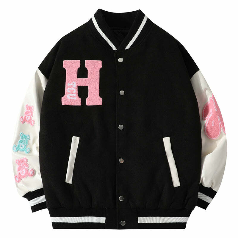 HTCU Kuma Varsity Jacket - Y2K Summer, 90s Grunge, Retro 70s, Pastel Goth, Y2K