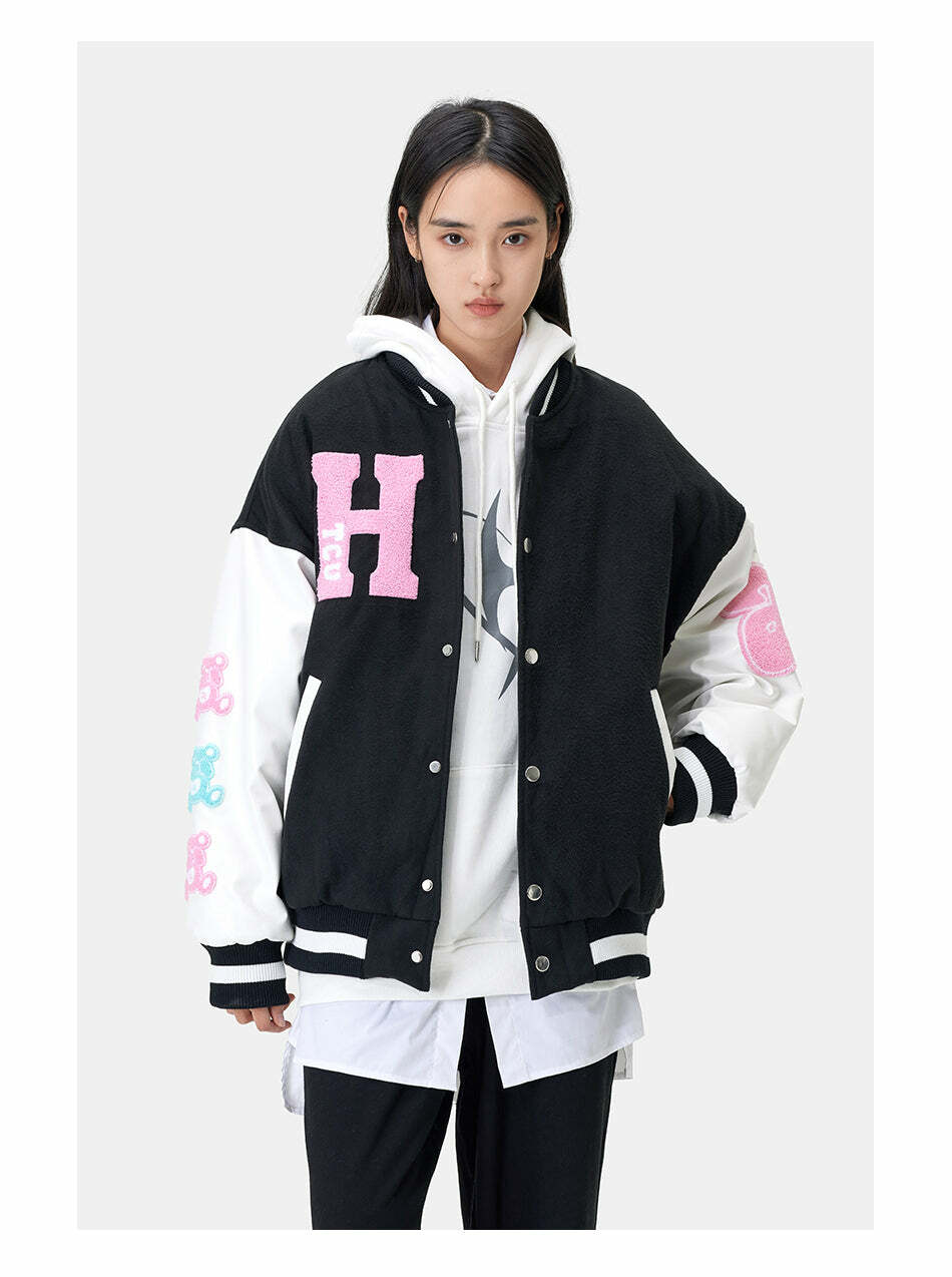 HTCU Kuma Varsity Jacket - Y2K Summer, 90s Grunge, Retro 70s, Pastel Goth, Y2K