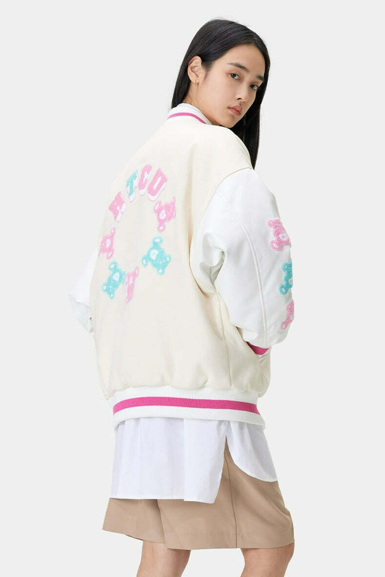 HTCU Kuma Varsity Jacket - Y2K Summer, 90s Grunge, Retro Style, Y2K Club & Party Outfits