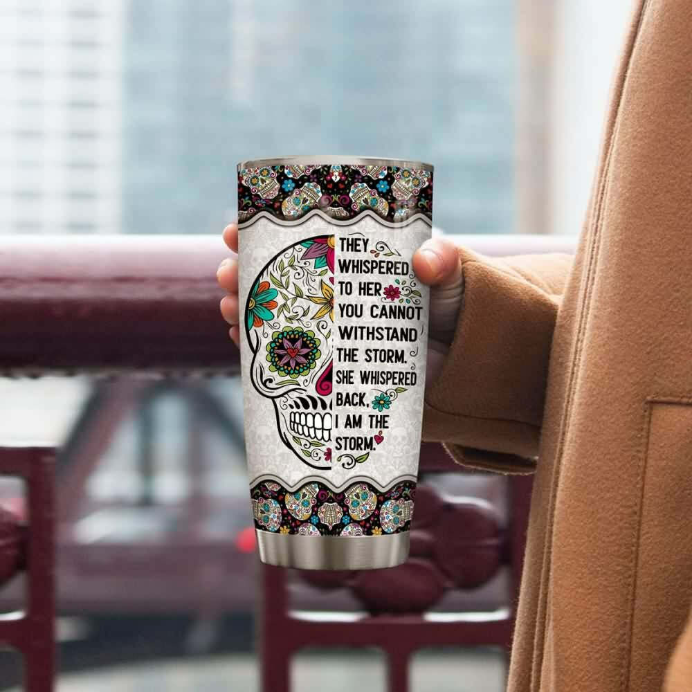 I Am The Storm Sugar Skull Stainless Steel Tumbler - Y2K Grunge, 90s Retro, Gothic Pastel Goth