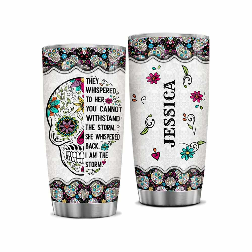 I Am The Storm Sugar Skull Stainless Steel Tumbler - Y2K Grunge, 90s Retro, Gothic Pastel Goth