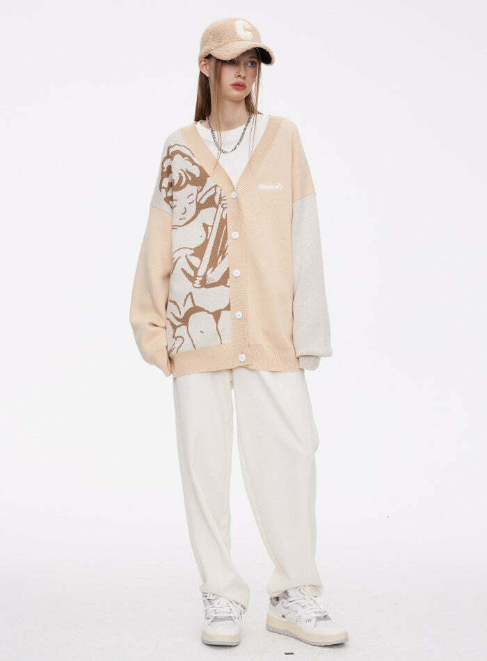 ICONSLAB 'Singing Angel' Cardigan - Y2K Summer, 90s Grunge, Retro Style, Pastel Goth, Y
