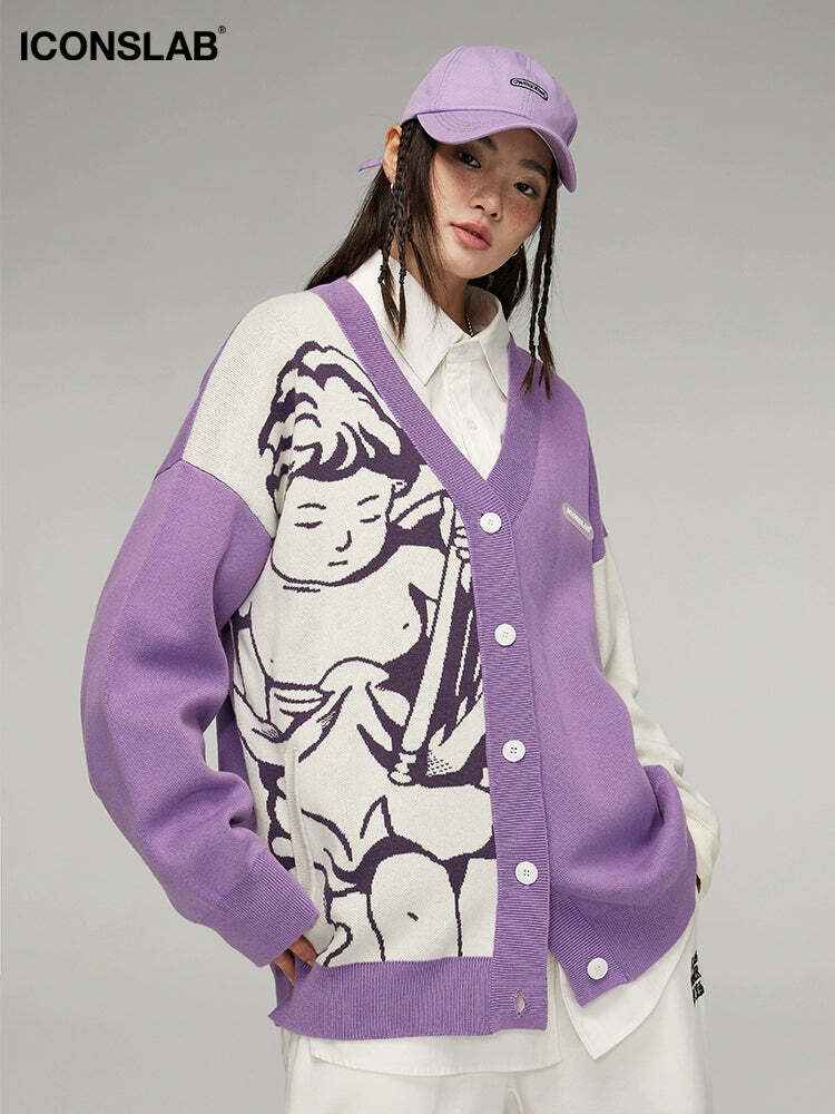 ICONSLAB 'Singing Angel' Cardigan - Y2K Summer, 90s Grunge, Retro Style, Pastel Goth, Y