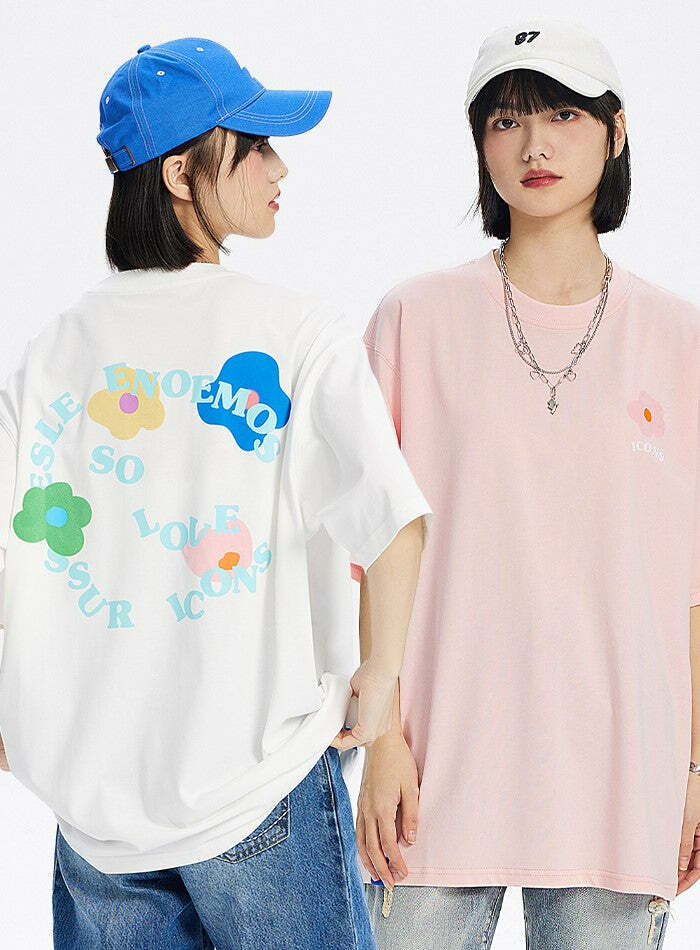 ICONSLAB Flower Garden Tee - Y2K Summer Grunge, 90s Retro, Pastel Goth, Baby Tees Y2K Fashion