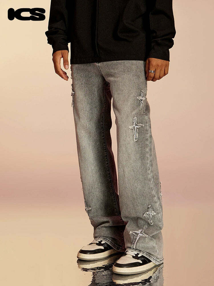 ICONSLAB Textured Spike Denim Jeans - Y2K Grunge, 90s Fashion, Retro Style, Y2K Summer Outfits