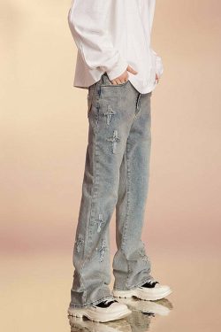 ICONSLAB Textured Spike Denim Jeans - Y2K Grunge, 90s Fashion, Retro Style, Y2K Summer Outfits