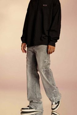 ICONSLAB Textured Spike Denim Jeans - Y2K Grunge, 90s Fashion, Retro Style, Y2K Summer Outfits