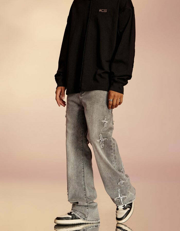 ICONSLAB Textured Spike Denim Jeans - Y2K Grunge, 90s Fashion, Retro Style, Y2K Summer Outfits