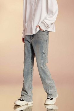 ICONSLAB Textured Spike Denim Jeans - Y2K Grunge, 90s Retro, Summer Y2K Outfits, Gothic Y2