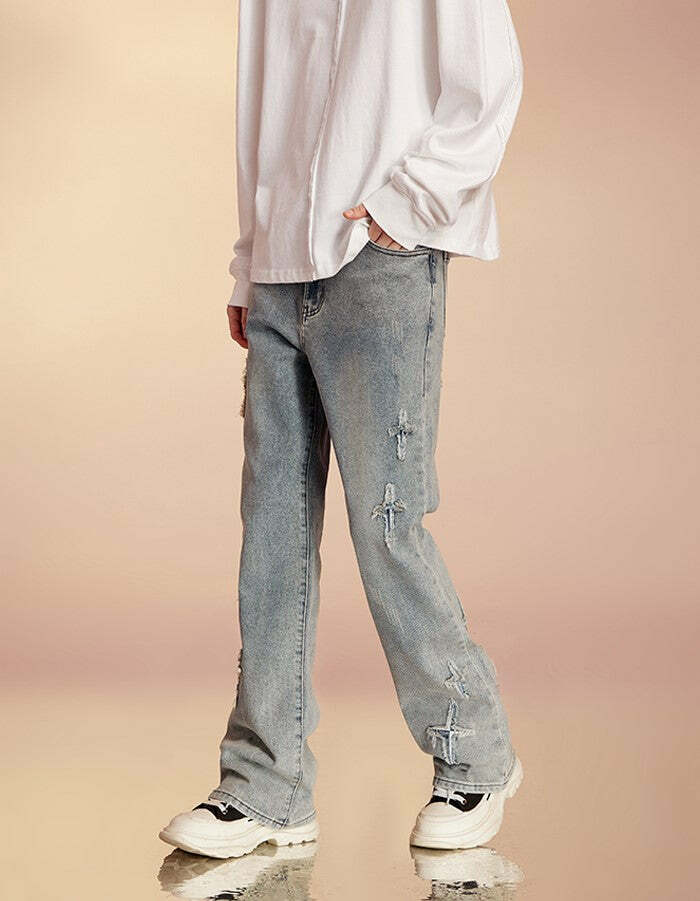 ICONSLAB Textured Spike Denim Jeans - Y2K Grunge, 90s Retro, Summer Y2K Outfits, Gothic Y2