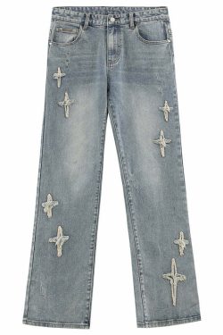 ICONSLAB Textured Spike Denim Jeans - Y2K Grunge, 90s Retro, Summer Y2K Outfits, Gothic Y2