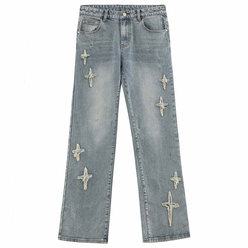 ICONSLAB Textured Spike Denim Jeans - Y2K Grunge, 90s Retro, Summer Y2K Outfits, Gothic Y2