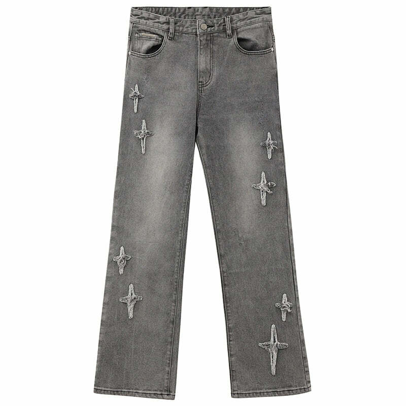 ICONSLAB Textured Spike Denim Jeans - Y2K Grunge, 90s Retro, Summer Y2K Outfits, Gothic Y2