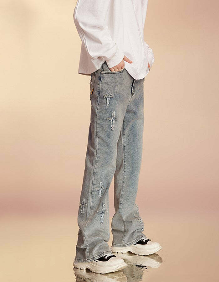 ICONSLAB Textured Spike Denim Jeans - Y2K Grunge, 90s Retro, Summer Y2K Outfits, Gothic Y2