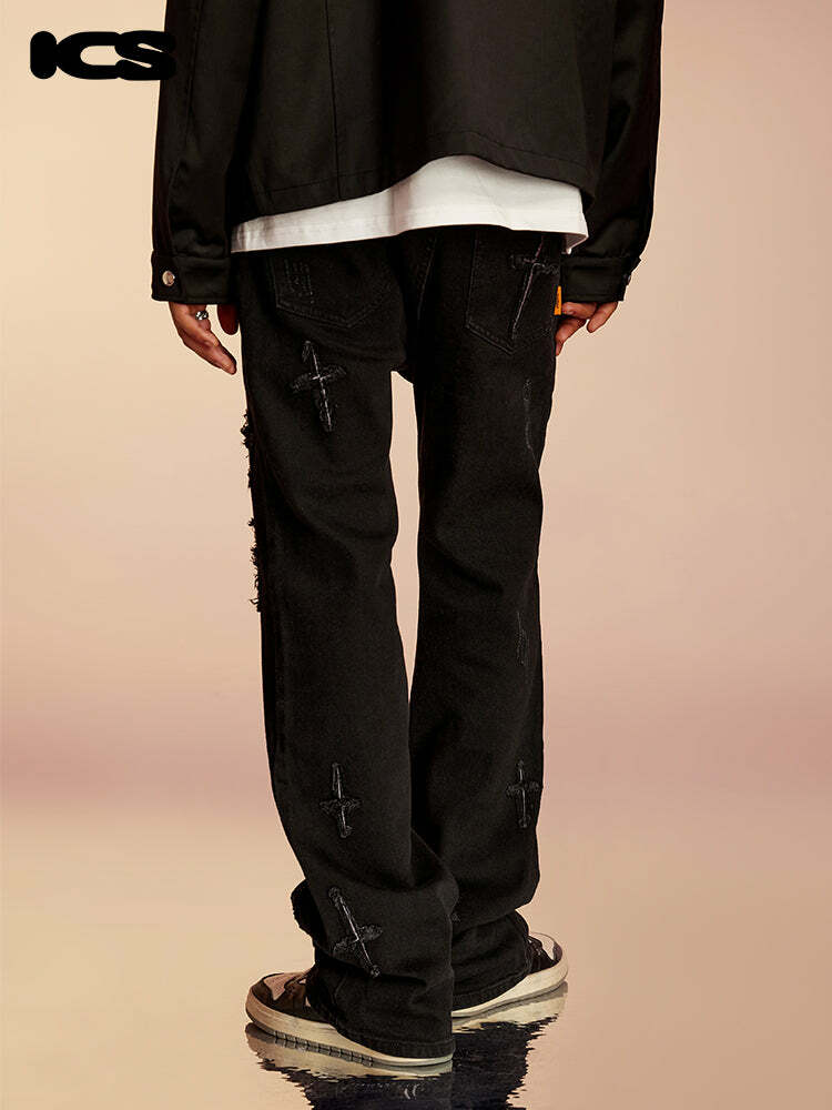ICONSLAB Textured Spike Denim Jeans - Y2K Grunge, 90s Retro, Summer Y2K Outfits, Gothic Y2