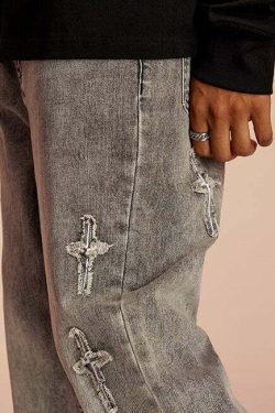 ICONSLAB Textured Spike Denim Jeans - Y2K Grunge, 90s Retro, Summer Y2K Outfits, Gothic Y2
