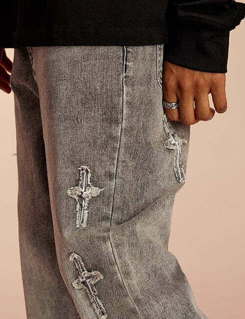 ICONSLAB Textured Spike Denim Jeans - Y2K Grunge, 90s Retro, Summer Y2K Outfits, Gothic Y2