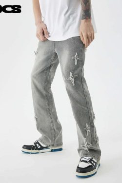 ICONSLAB Textured Spike Denim Jeans - Y2K Grunge, 90s Retro, Summer Y2K Outfits, Gothic Y2