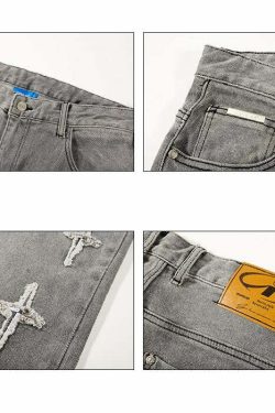 ICONSLAB Textured Spike Denim Jeans - Y2K Grunge, 90s Retro, Summer Y2K Outfits, Gothic Y2