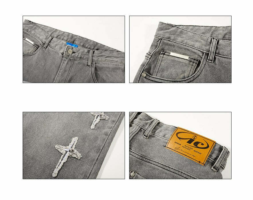 ICONSLAB Textured Spike Denim Jeans - Y2K Grunge, 90s Retro, Summer Y2K Outfits, Gothic Y2