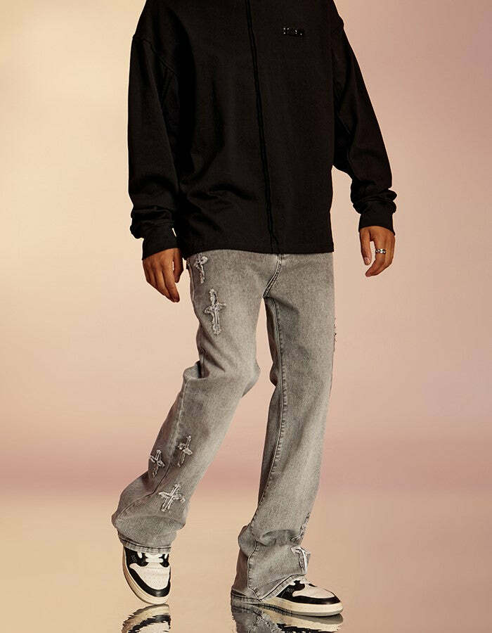 ICONSLAB Textured Spike Denim Jeans - Y2K Grunge, 90s Retro, Summer Y2K Outfits, Gothic Y2