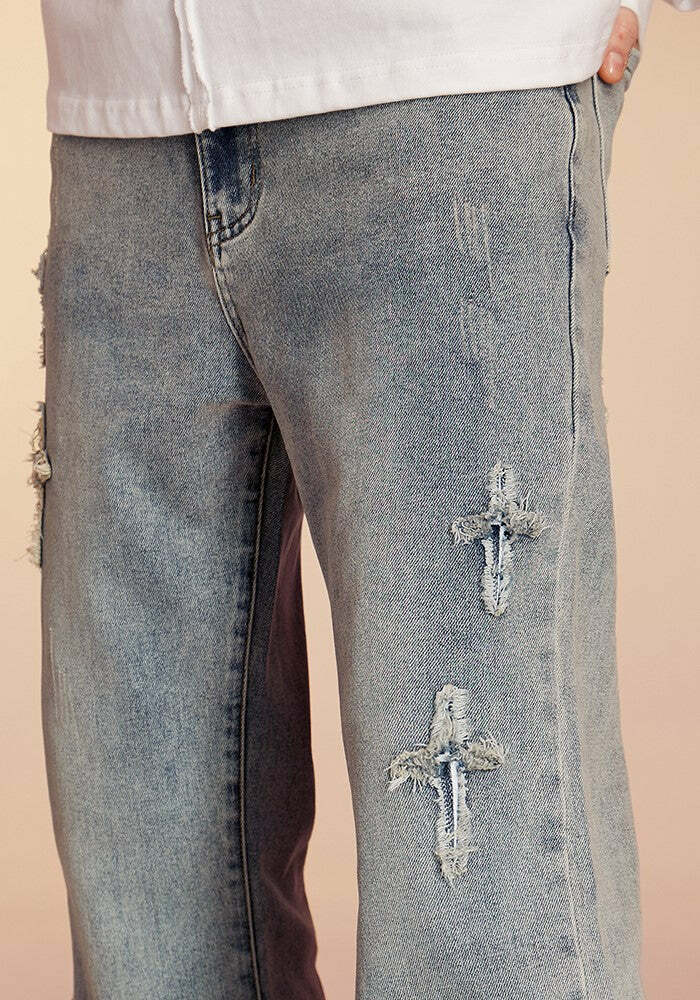 ICONSLAB Textured Spike Denim Jeans - Y2K Grunge, 90s Retro, Summer Y2K Outfits, Gothic Y2