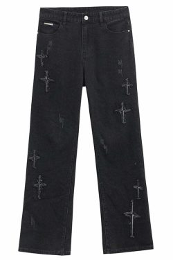 ICONSLAB Textured Spike Denim Jeans - Y2K Grunge, 90s Retro, Summer Y2K Outfits, Gothic Y2