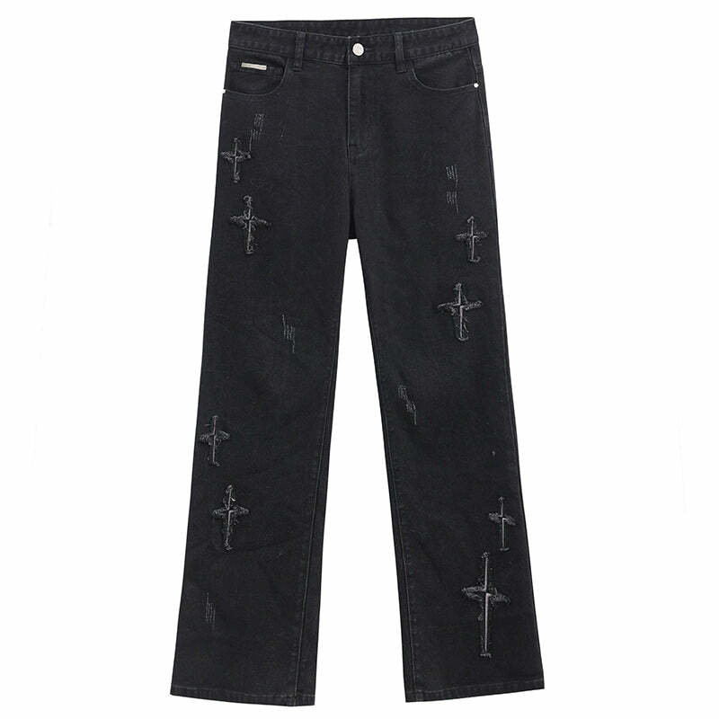 ICONSLAB Textured Spike Denim Jeans - Y2K Grunge, 90s Retro, Summer Y2K Outfits, Gothic Y2