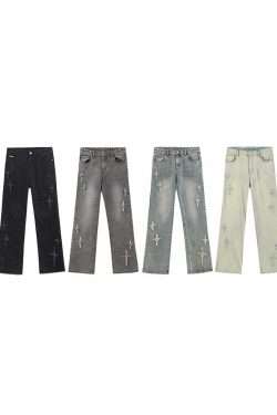 ICONSLAB Textured Spike Denim Jeans - Y2K Grunge, 90s Retro, Summer Y2K Outfits, Gothic Y2