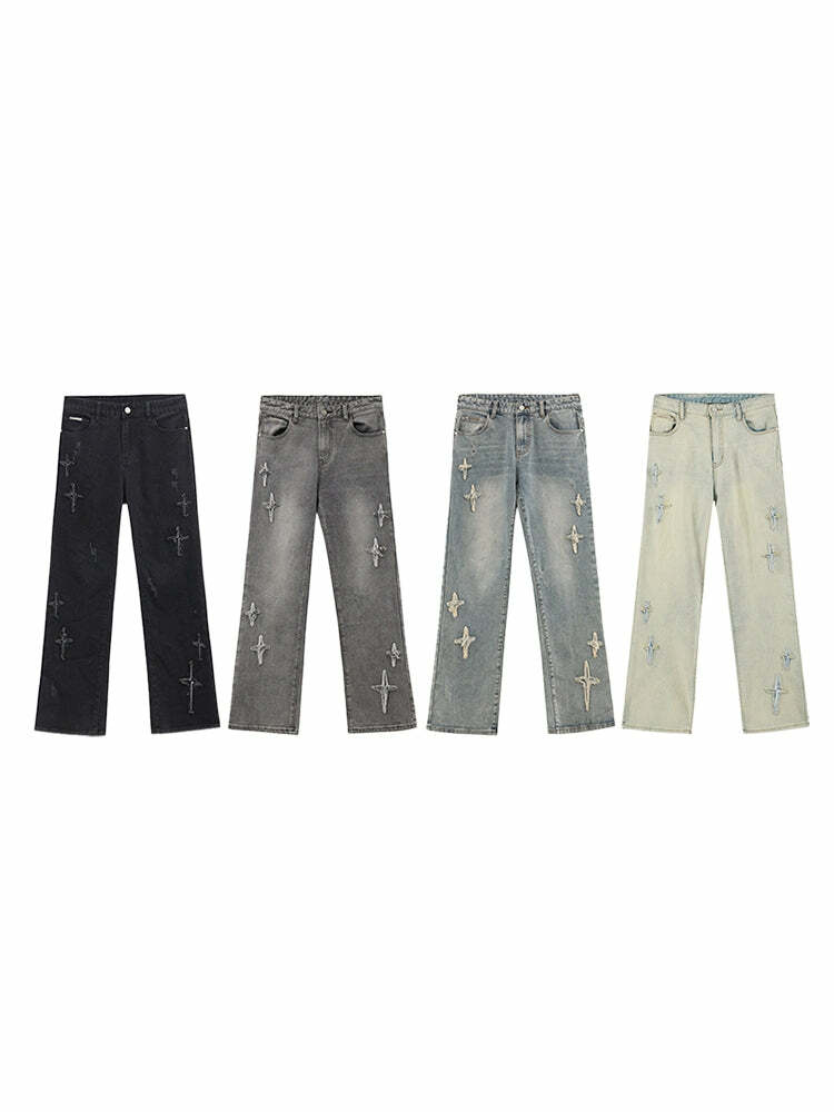 ICONSLAB Textured Spike Denim Jeans - Y2K Grunge, 90s Retro, Summer Y2K Outfits, Gothic Y2