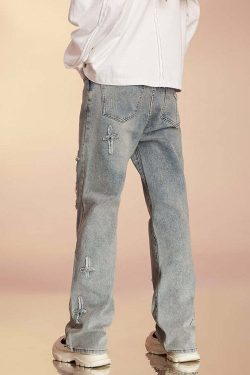 ICONSLAB Textured Spike Denim Jeans - Y2K Grunge, 90s Retro, Summer Y2K Outfits, Gothic Y2
