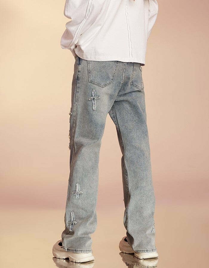 ICONSLAB Textured Spike Denim Jeans - Y2K Grunge, 90s Retro, Summer Y2K Outfits, Gothic Y2
