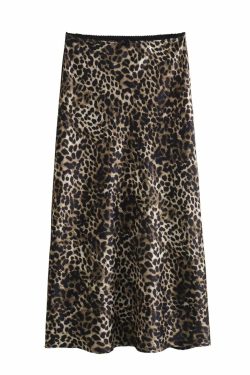 Ikhlas Leopard Print Maxi Skirt - Y2K Summer Grunge, 90s Fashion, Retro Y2K Outfits