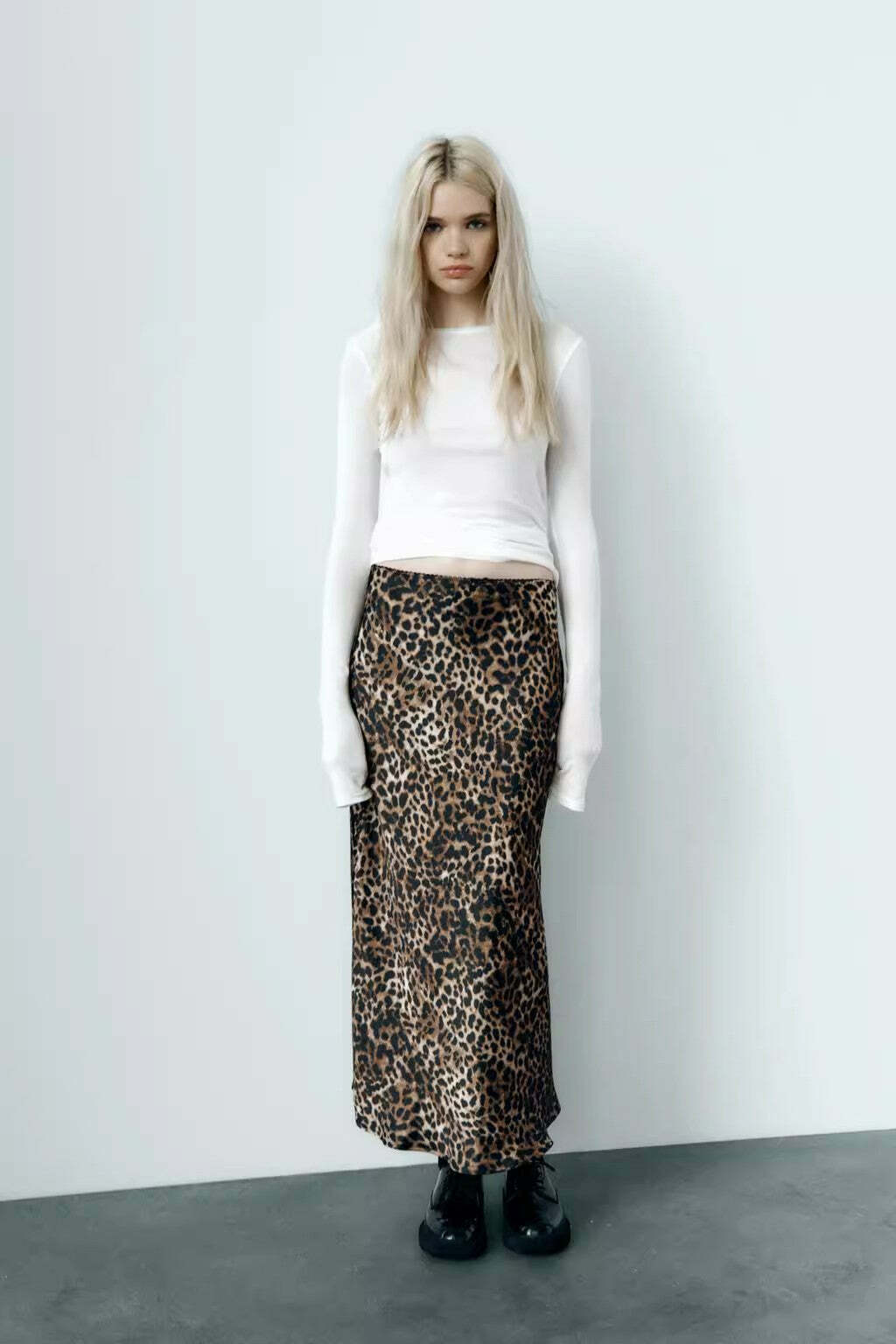 Ikhlas Leopard Print Maxi Skirt - Y2K Summer Grunge, 90s Fashion, Retro Y2K Outfits