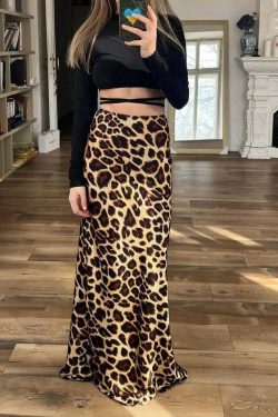 Ilia Leopard Print Maxi Skirt - Y2K Summer Grunge Outfit, 90s Fashion, Retro Style, Y2K Skirt