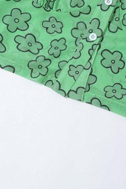 Indie Girl Green Floral Top - Y2K Summer, 90s Grunge, Retro, Pastel Goth, Y2K Party Outfit
