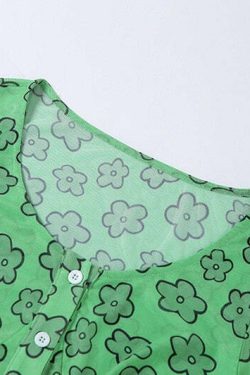 Indie Girl Green Floral Top - Y2K Summer, 90s Grunge, Retro, Pastel Goth, Y2K Party Outfit