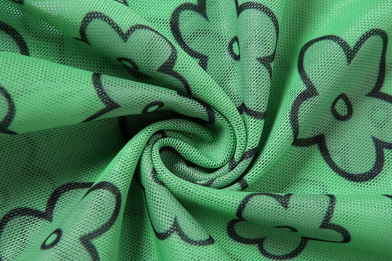 Indie Girl Green Floral Top - Y2K Summer, 90s Grunge, Retro, Pastel Goth, Y2K Party Outfit