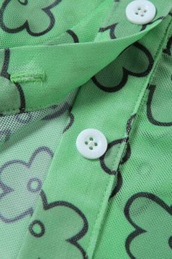 Indie Girl Green Floral Top - Y2K Summer, 90s Grunge, Retro, Pastel Goth, Y2K Party Outfit