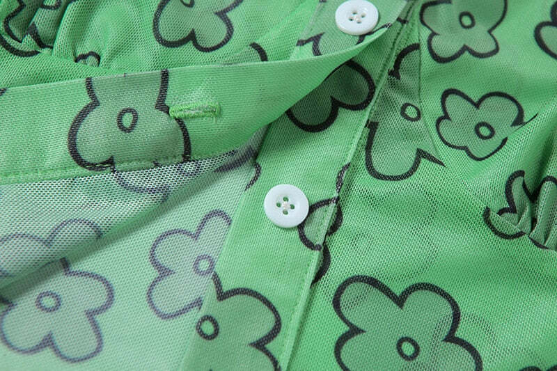 Indie Girl Green Floral Top - Y2K Summer, 90s Grunge, Retro, Pastel Goth, Y2K Party Outfit