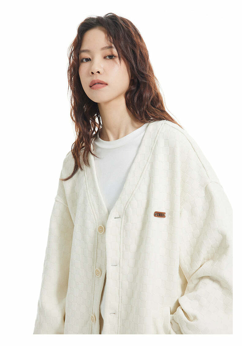INRM Textured Check Cardigan - Y2K Summer Grunge, 90s Retro, Pastel Goth, Y2K Party Outfit